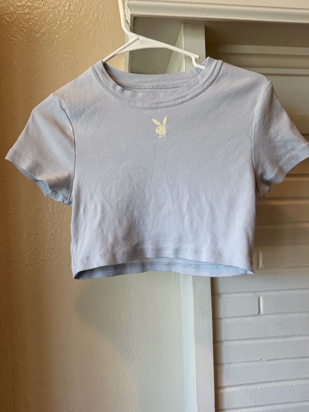 PLAYBOY Light Blue Crop Tee 100% Cotton Size Small